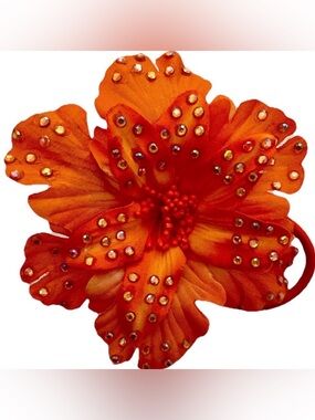 Rhinestone Embellished Fabric FLORAL HAIR TIE O/S